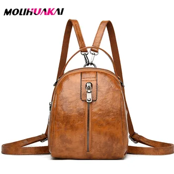 

Molihuakai Designer Women Backpack Mini Soft Oil PU Leather Small Backpack Female Fashion Ladies Bagpack Satchel Shoulder Bag