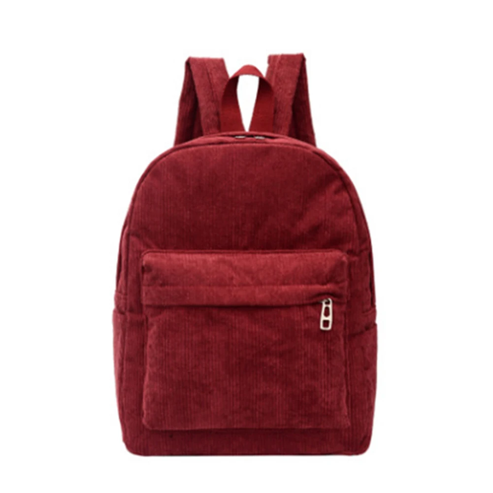 

Unisex Corduroy Causal Style Backpack Retro Solid Color Rucksack Casual Style Light Weighted Shoulder Bag with Side Slip Pockets