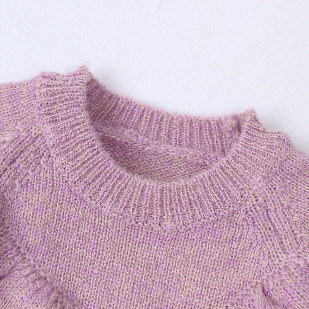 Одежда для малышей зимние вязаные топы с капюшоном для девочек, теплый вязаный свитер с длинными рукавами зимние однотонные свитера с круглым вырезом