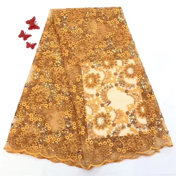 

Latest apparel material orange African net lace fabric French lace textile for dress PDN895(5yards/lot)