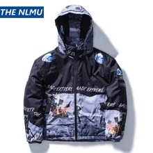 В стиле «хип-хоп» куртка с капюшоном парка посадки на Луне принтом Харадзюку уличная одежда Для мужчин ветровка куртка осень-зима пальто HZ235
