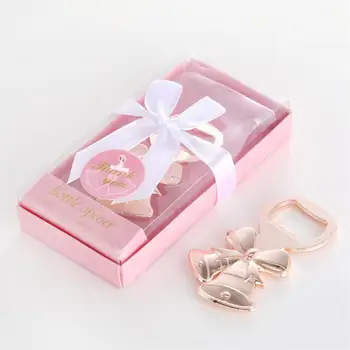 

Wedding Favors or Baby Shower Gifts Pink Box Gold Bells Bottle Opener