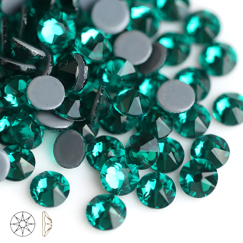 green zircon 8 big 8 small cutting surface Hot Fix Crystal Rhinestones Glass Hotfix Strass Stone Crystals AB Iron on Clothes - Color: green zircon