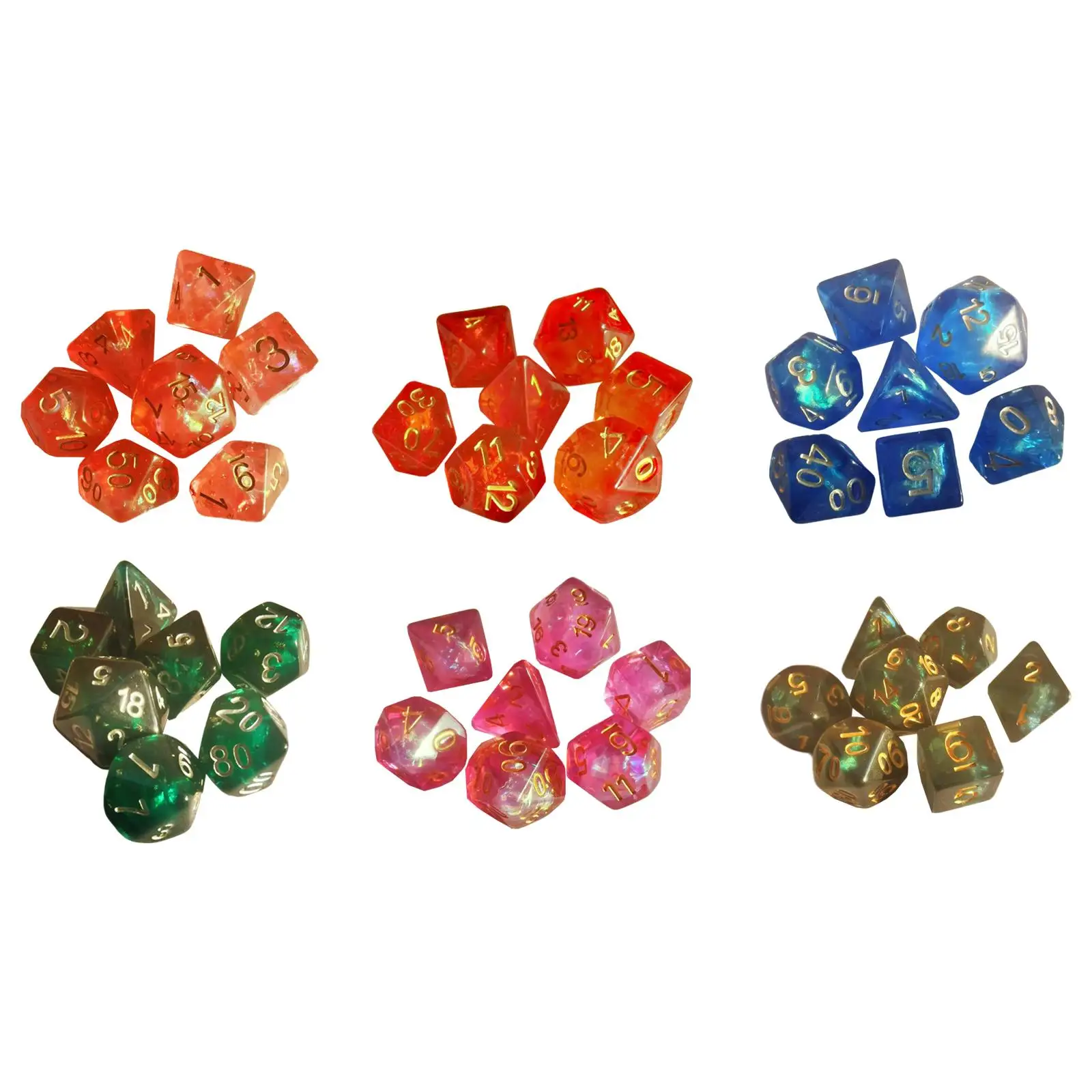 7X Dice Set TRPG For DND Multi Sided D4-D20 Acrylic Transparent 6 Colors F fC 
