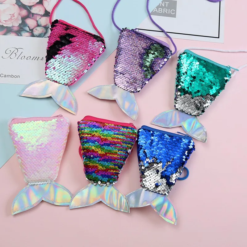 

All Season New Baby Children Girls PU Sequin Fishtail Shape Bag 6 Colors Fashion Convenient High Quality Shoulder Messenger Bag