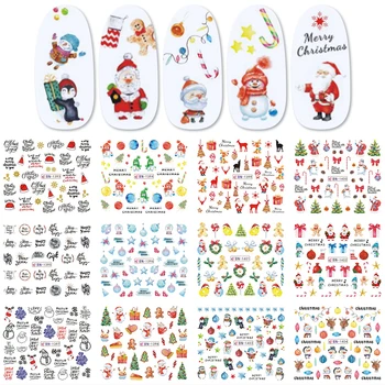 

HNUIX 72 pieces Christmas Nail Stickers Water Decals Snowman Santa Claus Nail Art New Year Slider Manicure Full Rounds Tool BN