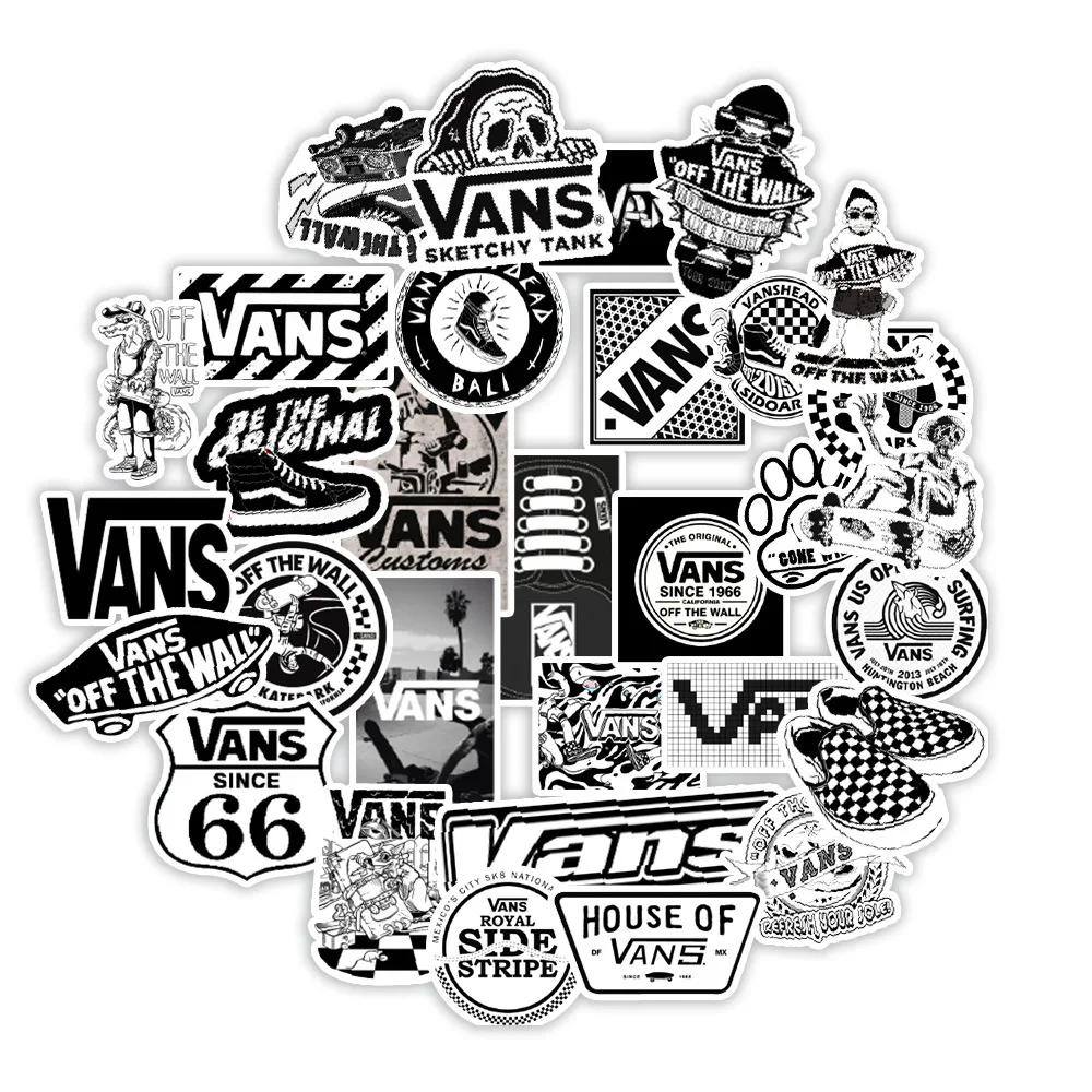 Vans-pegatinas para álbumes de recortes, calcomanía de maleta, pegatina de cachorro, color blanco y negro, 50 Uds.