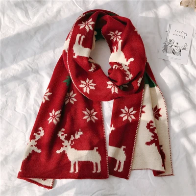 white deer wine red Luna& Dolphin женский большой платок 190x35 см Зимний Рождественский Красный Черный Олень вязаные шарфы Роскошный Шерстяной палантин пашмины одеяло шарф - Цвет: white deer wine red