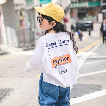 

Fashion Kids Girls Loose White Tops Long Sleeve Cotton T shirt for girl 5 6 8 10 12 14 years
