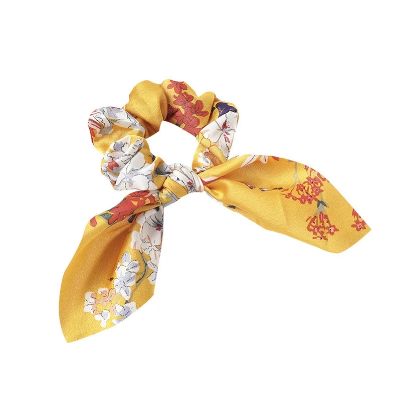 Hair Ropes Ring Ponytail Holder Scrunchie Elastic Print Oriental Silk Satin Bow