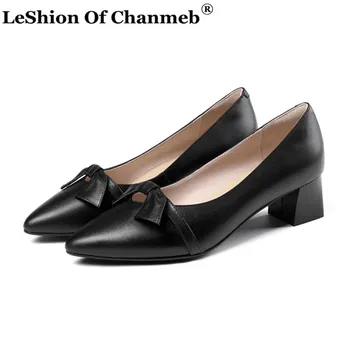 

Plus Size 43 Women High Heels Shoes Woman Shallow Office Work Pumps zapatos de mujer Ladies Slip ons Sweet Bow-tie Block Heels