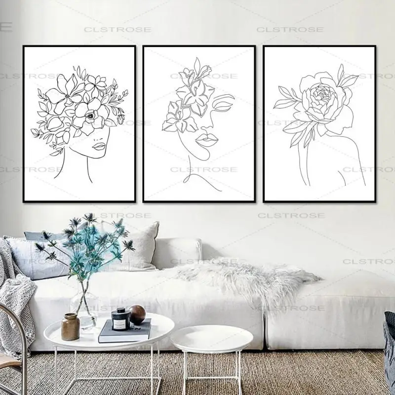 

Abstract Minimalist Line Floral Woman Face Poster Nordic Home Fashion Decoration Canvas Print Art Frameless Wall Painting