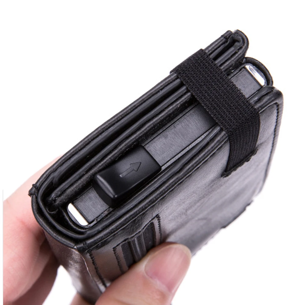 Credit Card Holder Wallet Cizicooco Carbon fiber Men Leather Unisex Security Information Aluminum Metal Purse