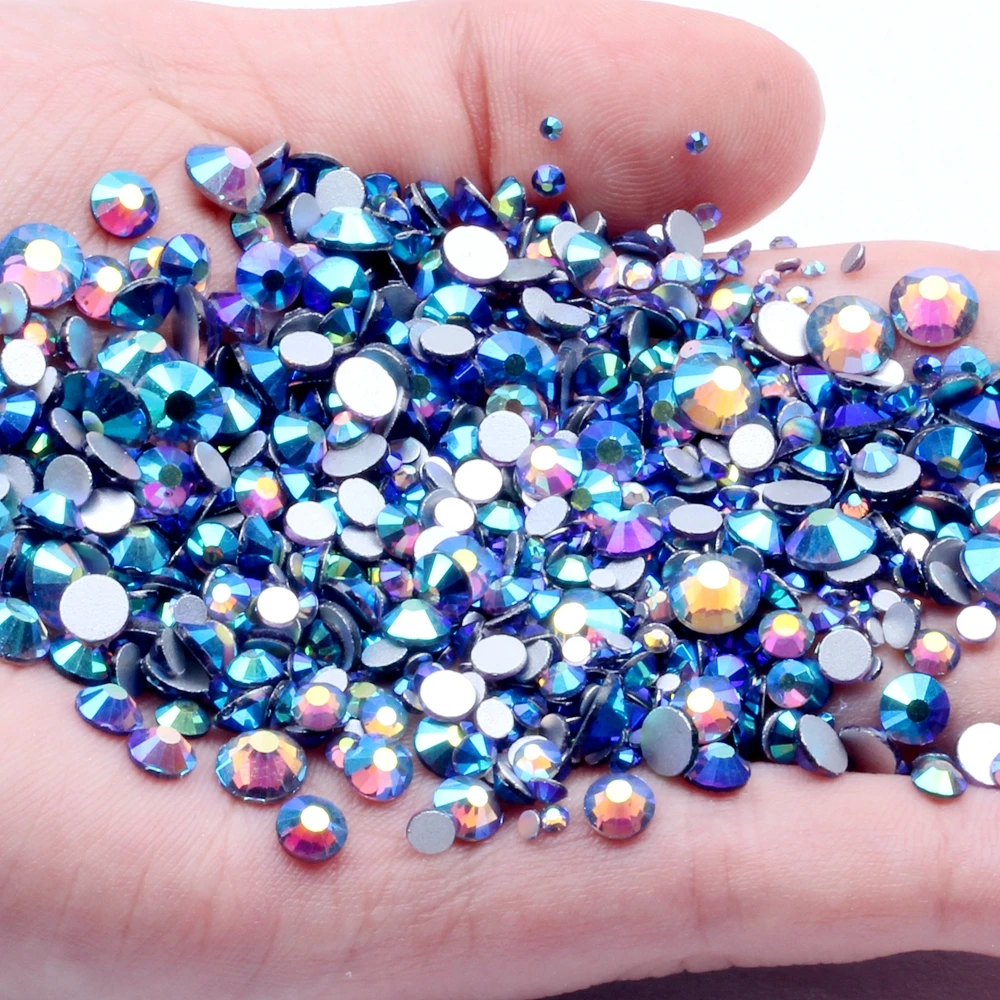 

Tanzanite AB Flat Back Nail Art Glue On Non Hotfix Rhinestones SS3-SS30 Glass Crystals Chaton DIY Clothes Bag Shoe Supplies