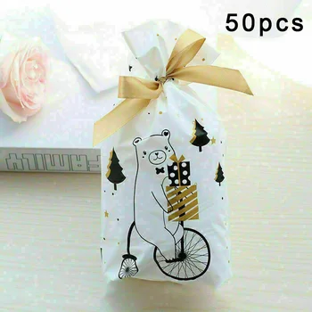 

50PCS Christmas Cellophane Favour Bags Party Sweet Gift Drawstring Wrap Bag 23*15*6cm Gift Drawstring Wrap Bag
