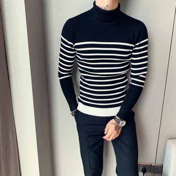 

Korean Style Casual Men Clothes 2020 Fashion Brand Sweater Mens Pullover Striped Slim Fit Jumpers Knitred Autumn Maglione Natale