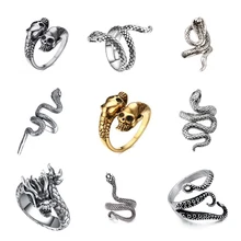Веер Ретро панк большая змея кольцо мужская индивидуальность Готическая змея Незамкнутое регулируемое кольцо ювелирные изделия для мужчин женщин подарок