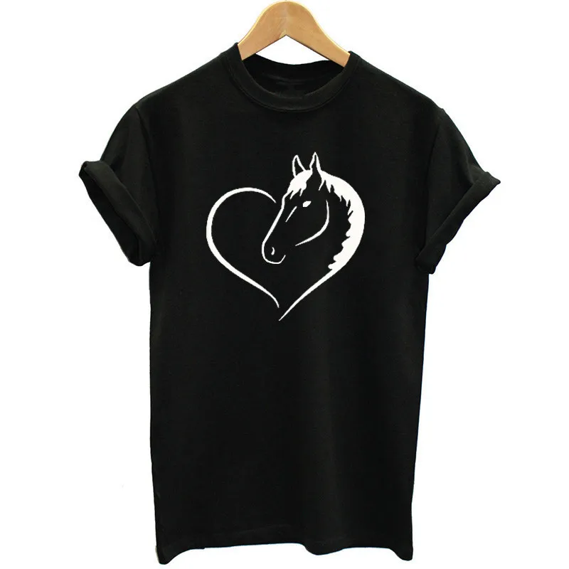 Horse Heart Print T-Shirt For Women Short Sleeve Cotton Tshirt Female Tops Funny Plus shirt | Женская одежда