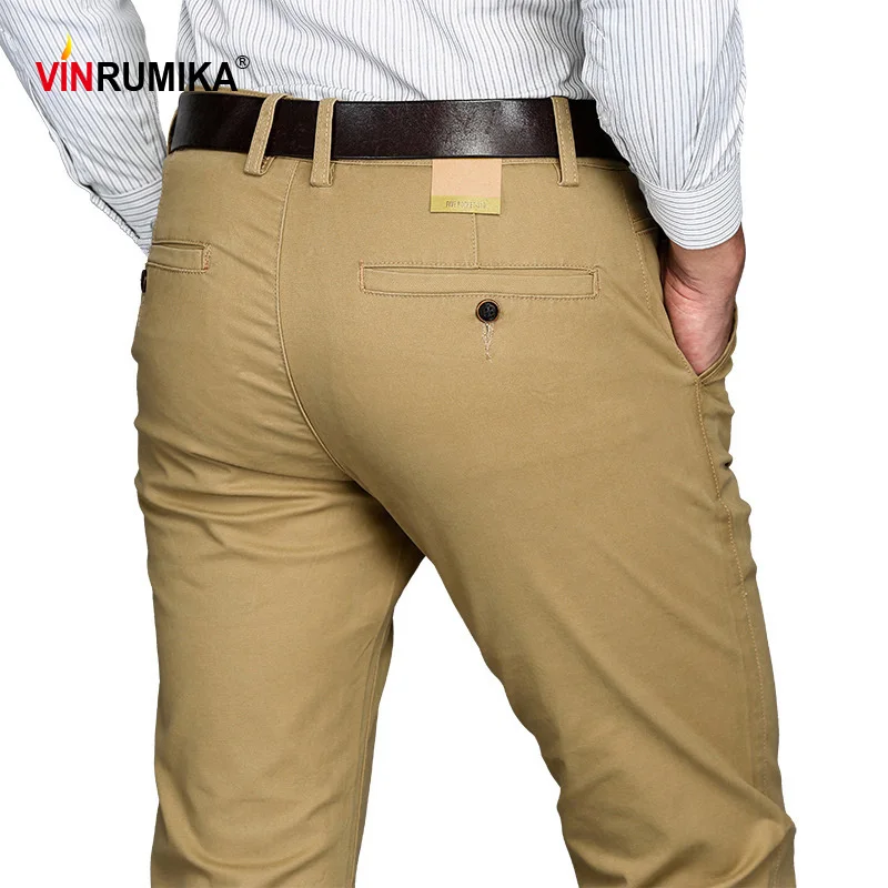 Pant Long-Trousers Business Khaki Plus-Size Casual Black Straight Mens Summer Man Autumn