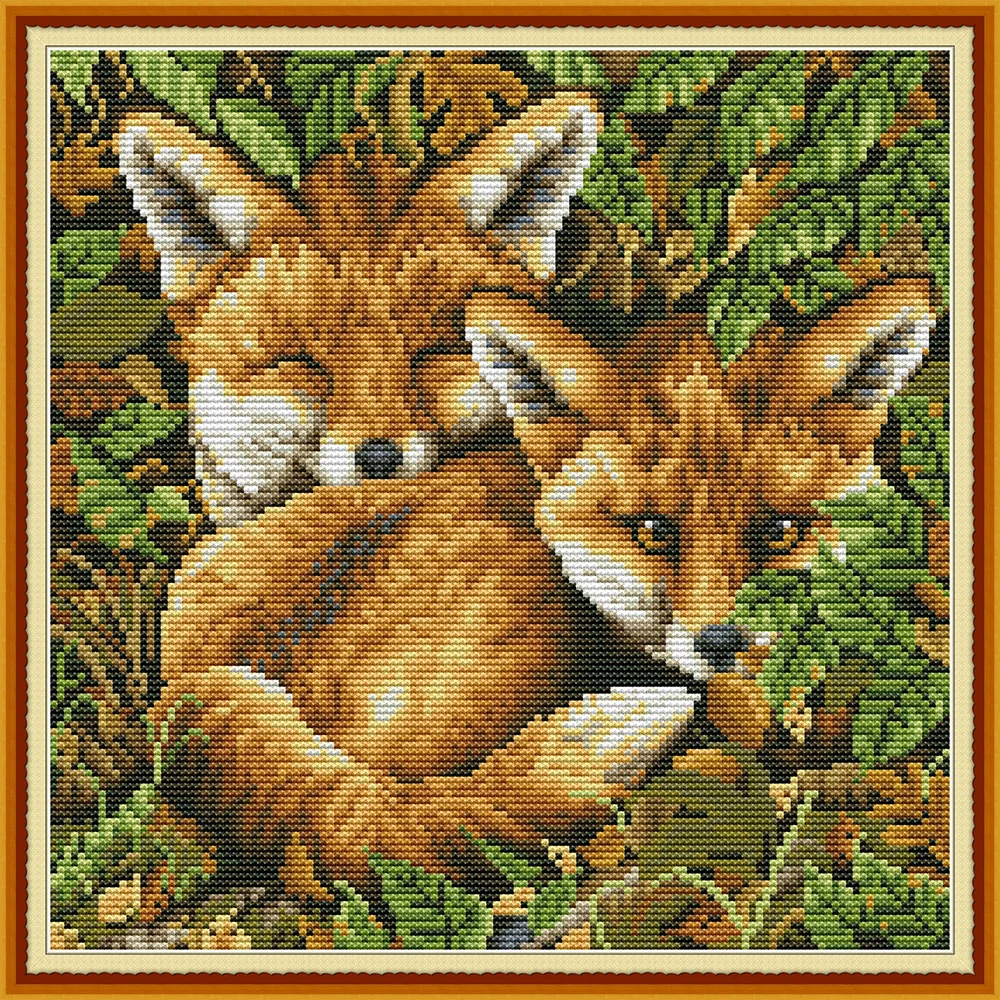 

Two Fox 2 cross stitch kit aida 14ct 11ct count print canvas cross stitches needlework embroidery DIY handmade