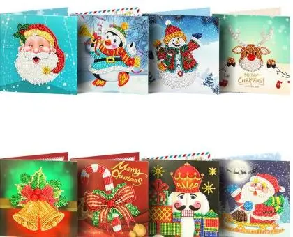 8pcs 30X15CM 5D DIY бриллиантовый рисунок Рождество открытка Алмазная вышивка Санта поздравительная открытка Алмазная мозаика Рождественский подарок LD563 - Цвет: 8pcs 30X15CM