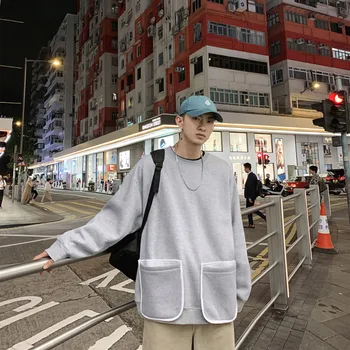 

2019 Autumn New Korean Boyfriend Wind Loose Retro Wild Personality Printing Round Neck Large Pocket Pullover