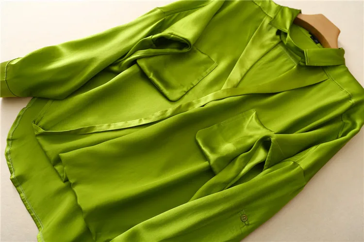 Натуральный шелк, зеленые блузки с длинным рукавом из натурального шелка, топы для женщин, офисная одежда, рубашки, блузки для работы