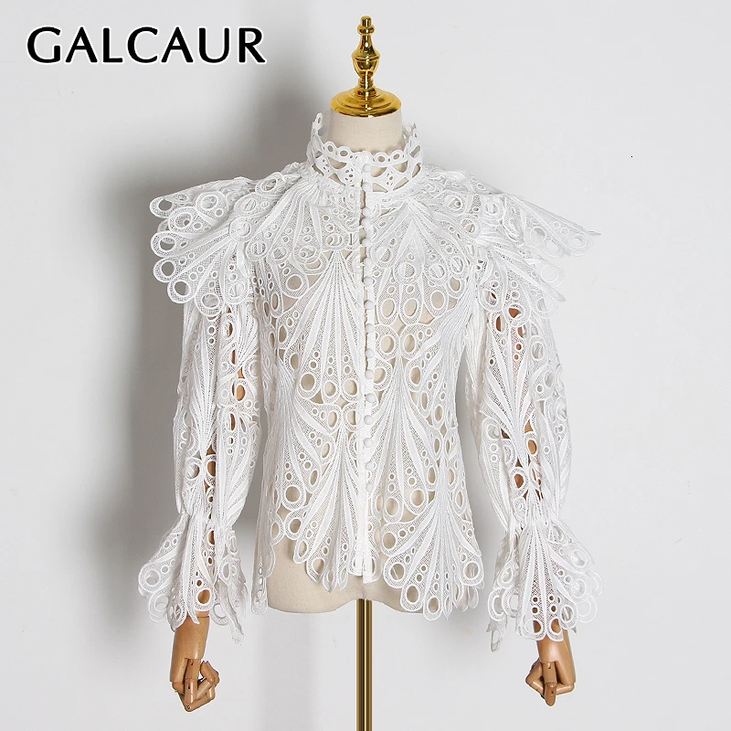 GALCAUR, винтажные рубашки с оборками, Женская водолазка, расклешенная, с длинным рукавом, с вышивкой, блузка для женщин,, модная одежда, новинка