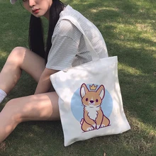 Милые женские холщовые сумки Corgi на плечо, многоразовая складная сумка на плечо, сумка-тоут, повседневные сумки, школьные, дорожные, складные