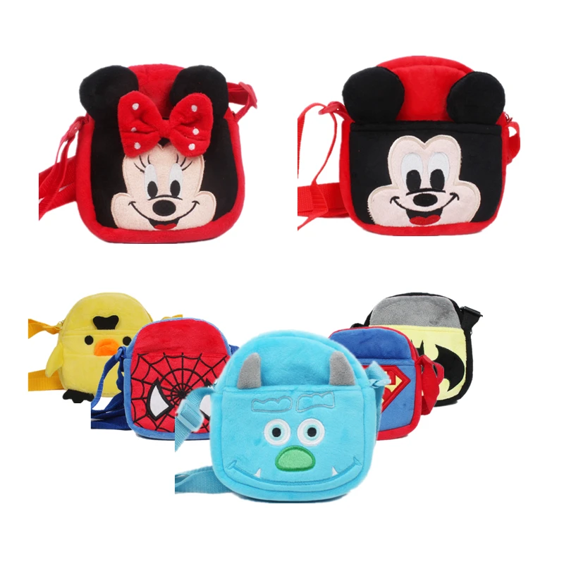 

9 cute mini cartoon square plush shoulder bag Disney Mickey Minnie Spiderman Monster Children outdoor bag