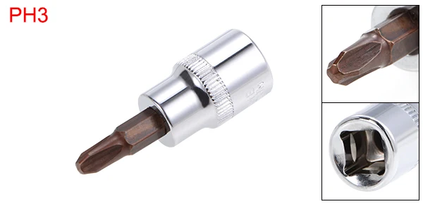 Uxcell 3/8 дюймовый накопитель Бит гнездо PH1 PH2 PH3 S2 Сталь 48 мм Длина для DIY ручной решений по ремонту автомобилей и общих ремонтных работ