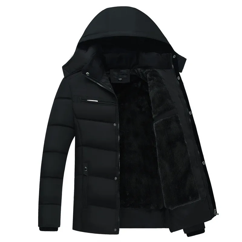 Для мужчин зимняя плотная флисовая пуховая куртка пальто с капюшоном Повседневное толстые Парка на пуху мужские, зауженные, повседневные пальто с хлопковой подкладкой XL-4XL