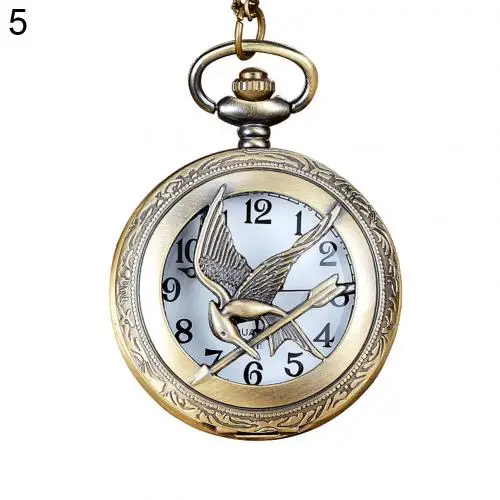 5 Vintage Unisex Hollow Design Bird Butterfly Pattern Flip Case Pockets Watch Arabic Number Quartz Chain Pockets Watch With Chain - Цвет: 5