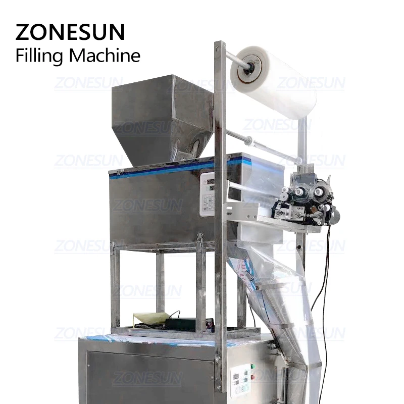ZONESUN 100-1000 г большая емкость Автоматическое наполнение Запечатывание Машина для упаковки пищевых зерен кофе зерен