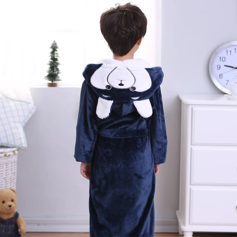 Fashion Baby Hooded Bathrobe Winter Autumn Cotton Bathrobe Children Bath Robes Boys Cartoon Long Flannel Kids Swimming Robe