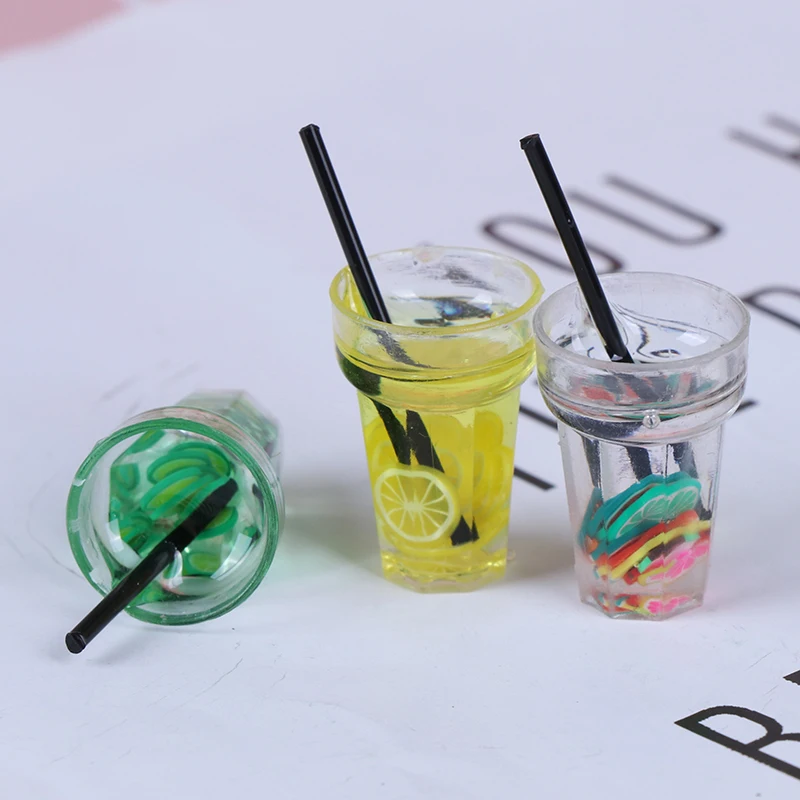 

Hot Resin Mini 1:12 Scale Fruit lemon Simulation drink for dollhouse miniature toy milk tea Drink doll food kitchen accessories