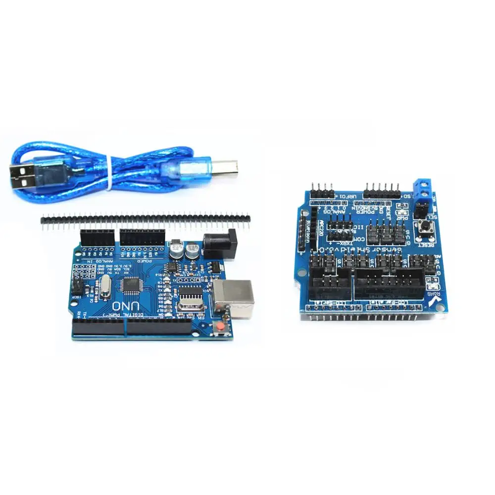 Contrôleur Servo de carte de commande Robot UNO R3 pour Arduino avec carte de protection de capteur V5.0 pour Kit de contrôleur de programme de bras Robot