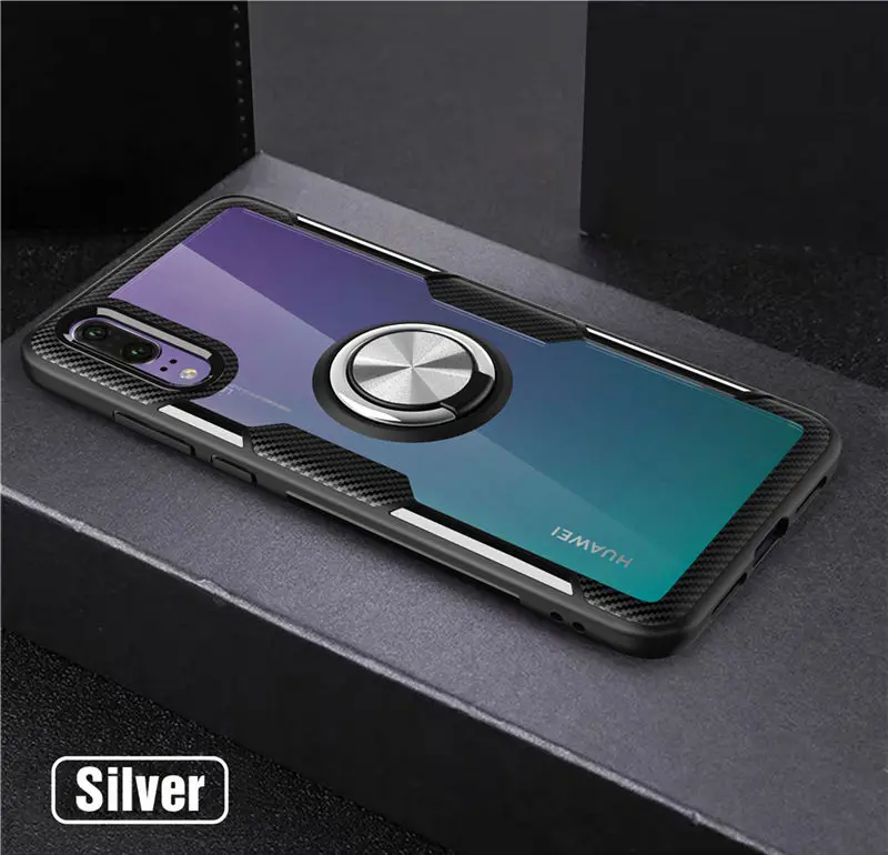 Акриловый Мягкий силиконовый чехол для huawei P20 Pro Lite P30 mate 20 защитный чехол с кольцом-подставкой huawei P20Pro чехол P20Lite Huwai On - Цвет: Silver