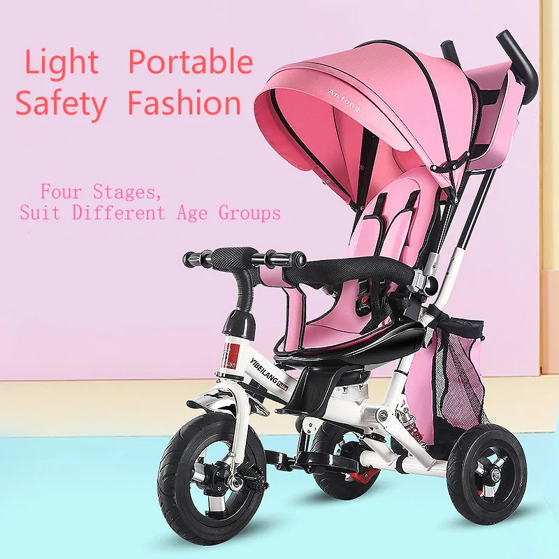 Детская трехколесная коляска, складывающаяся на три колеса, коляска-велосипед, вращающееся сиденье, детское автомобильное кресло, ручка-трансформер, свободные колеса