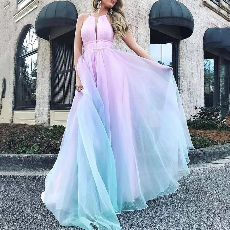 Floor Length Pink Blue Sexy Long Party 