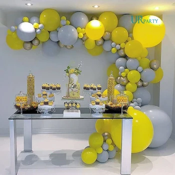 

128 pcs Balloons Arch Maca grey and yellow andChrome gold ballon Pastel for birthday and anniversary Party