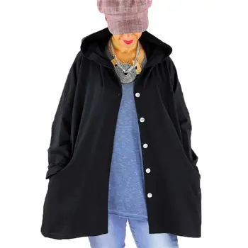 

Wind Coat Autumn Button Down Thin Top Blouse Hooded Pockets Casual Outwear Wind Coat