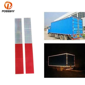 

POSSBAY Red Silver Vinyl Film Strip Truck Car Rim Body Warning Reflective Tape Stickers Reflector Showy Strip Tape Car Decals