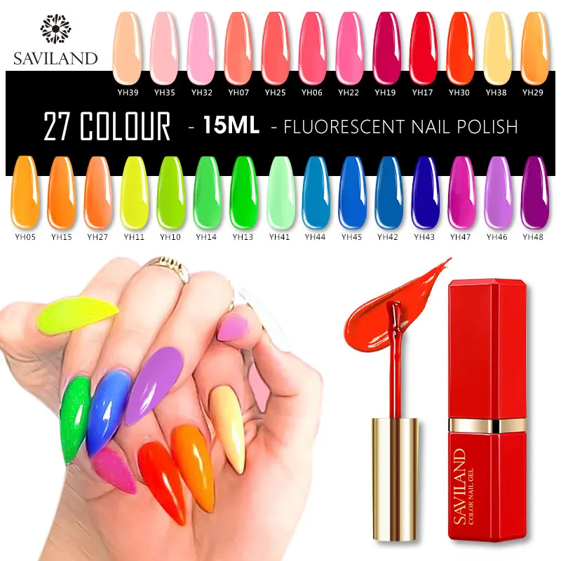 

SAVILAND 15ml 27 Colors Summer Fluorescent Nails Gel Polish Gel Varnish Primer Top Coat Nail Art Gel Varnishes