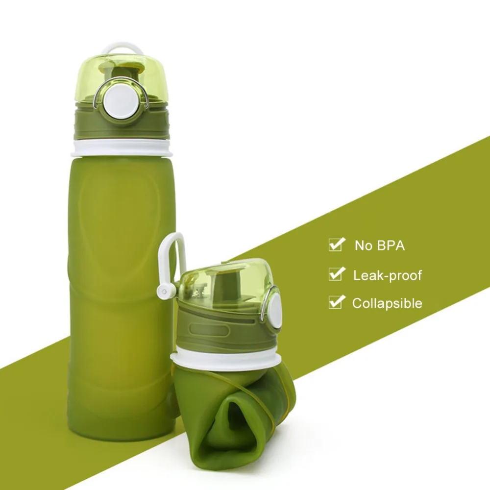 25 oz / 750ml Portable Eco-Friendly Silicone Folding Water Bottle Leak-Proof Outdoor Sports Bottle Suitable for Hiking Travel