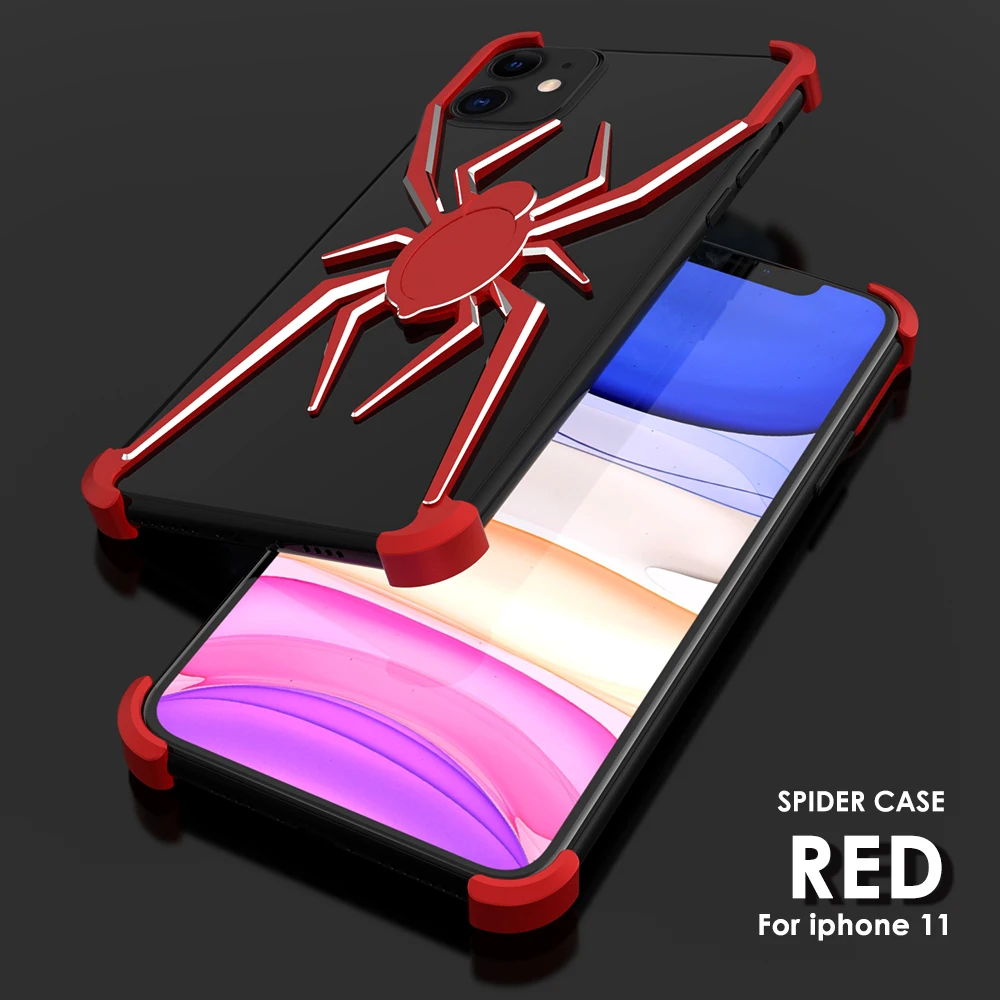 Red spider Металлический чехол для телефона с изображением паука для iPhone 11 Pro 11Pro, максимально сверхпрочный металлический каркас, чехол для XS Max XR XS 7 8 plus, противоударный чехол - Цвет: Red spider