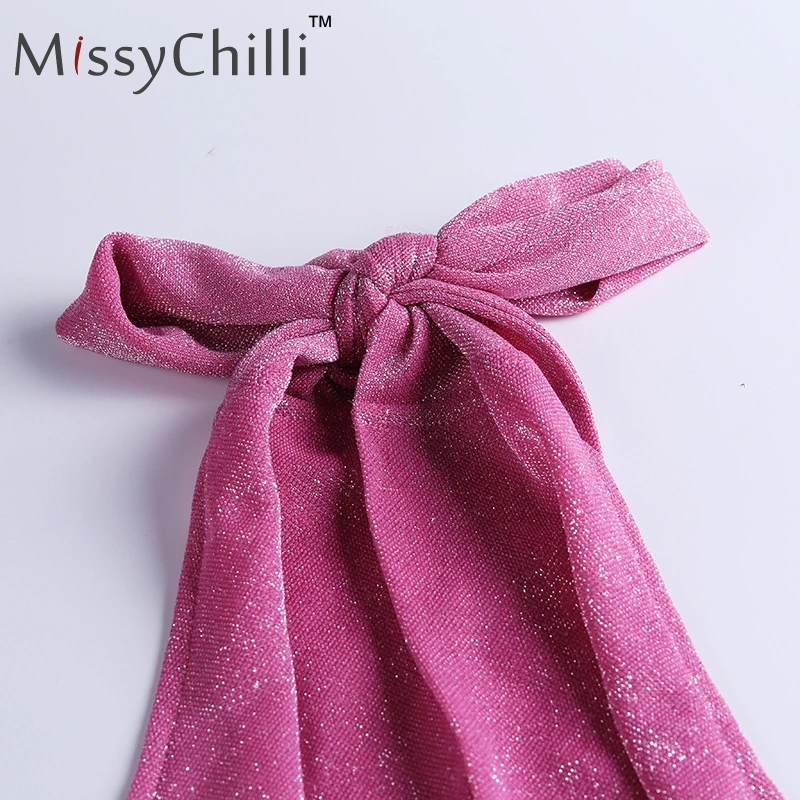 MissyChilli элегантный кружевной топ с открытой спиной и люрексом, сексуальный розовый женский уличная одежда, праздничный топ на бретельках, осенне-зимние вечерние Клубные майки