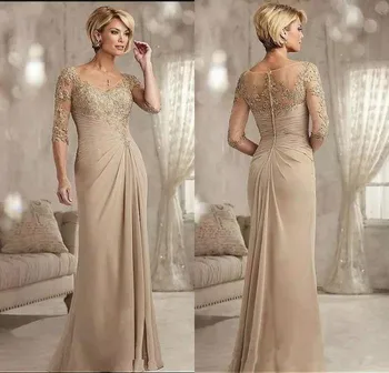 

New Design Tulle Beads Lace Appliques Tops Prom Gown Chiffon Floor Length Mother of the Bride Dress for Weddings