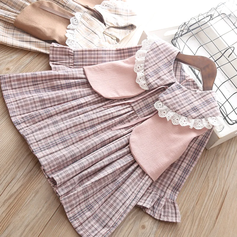 Г. Платье для девочек; весенние Хлопковые Платья принцессы в клетку; платье+ жилет; одежда из 2 предметов; детская одежда для девочек; осенний костюм