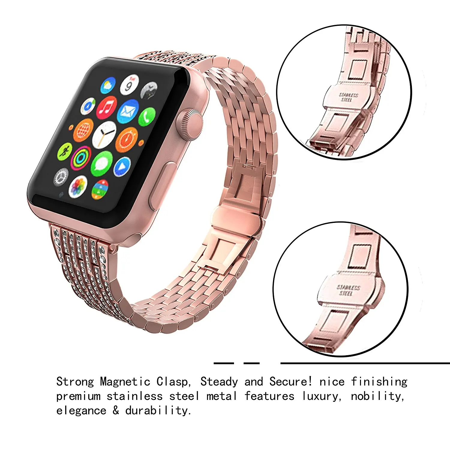 Браслет из нержавеющей стали для Apple watch Series 6 SE 5 роскошный бриллиантовый ремешок